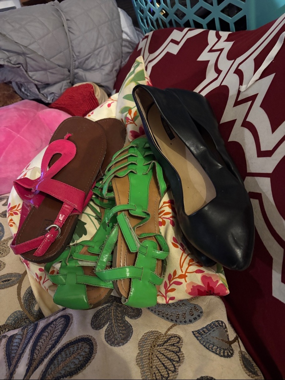 Forever 21 Pink, Green & Black Mixed Sandal and Flat Trio -  Bundle of three pa